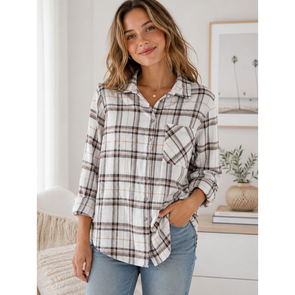 Birch & Stone Cream Flannel Button Down Women's Small Western Cowgirl Capsule